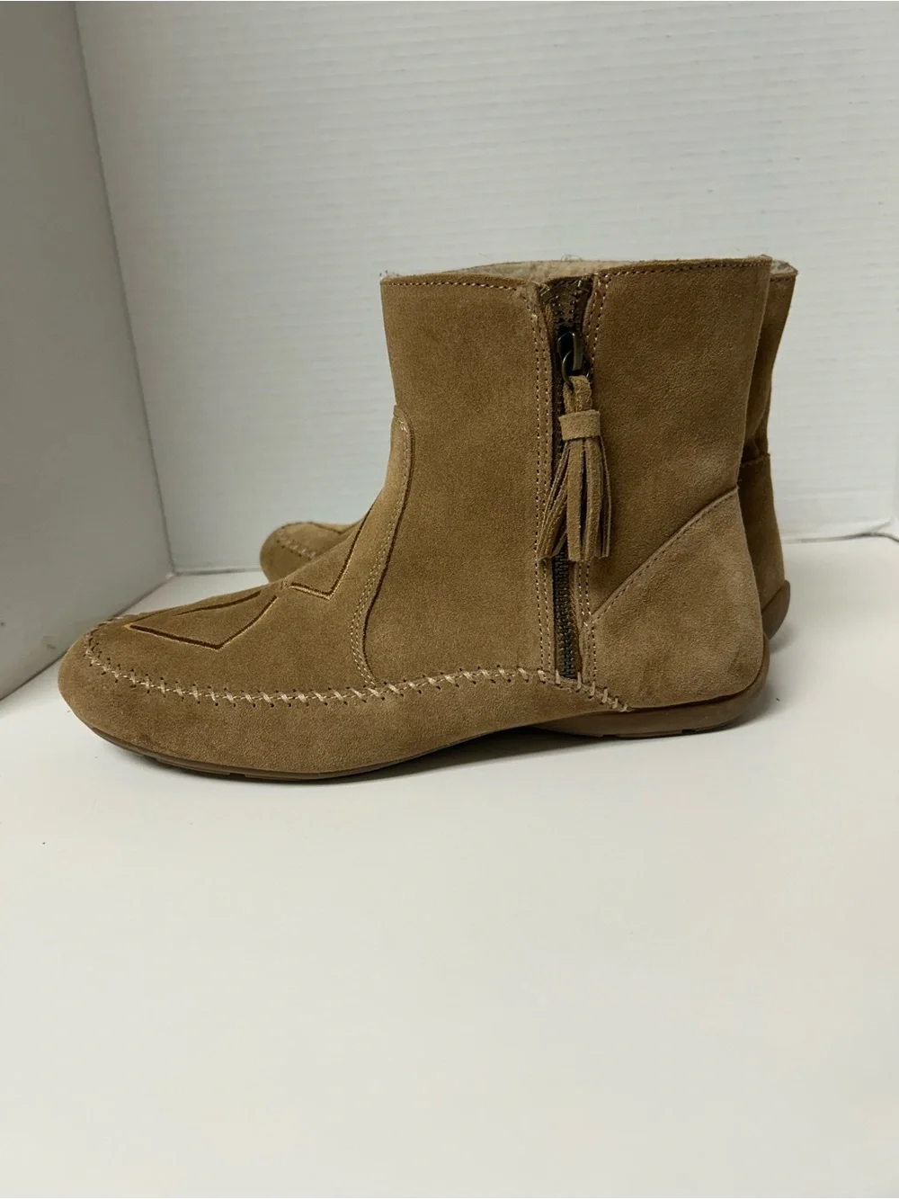 Sporto Joy Suede Moccasin Sport Ankle Boots Tan Chestnut Fringe Size 10 M